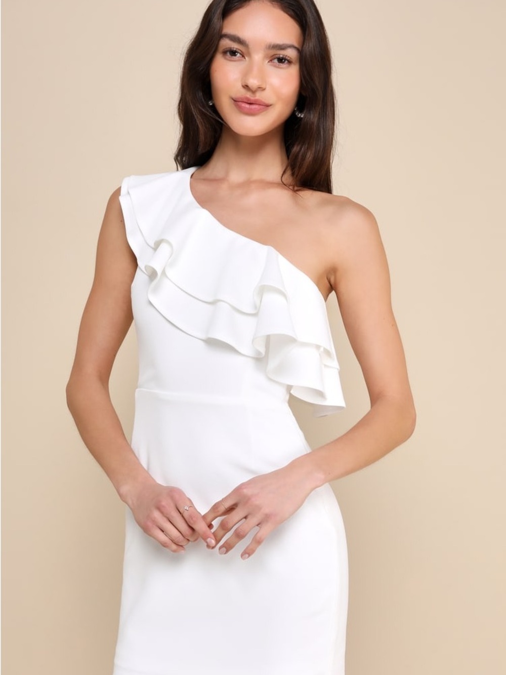 Lulus Enticing Behavior White Ruffled One-Shoulder Mini Dress Size M NWT